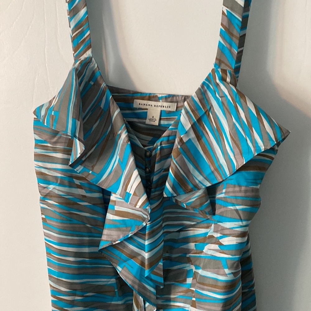 100% Silk V-Neck Teal and Brown Tank | Banana Republic